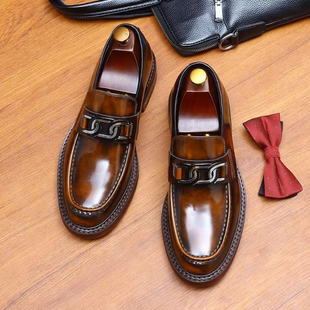 Mocassins Pour Hommes Chaussures À Enfiler Cuir Luxe - Café