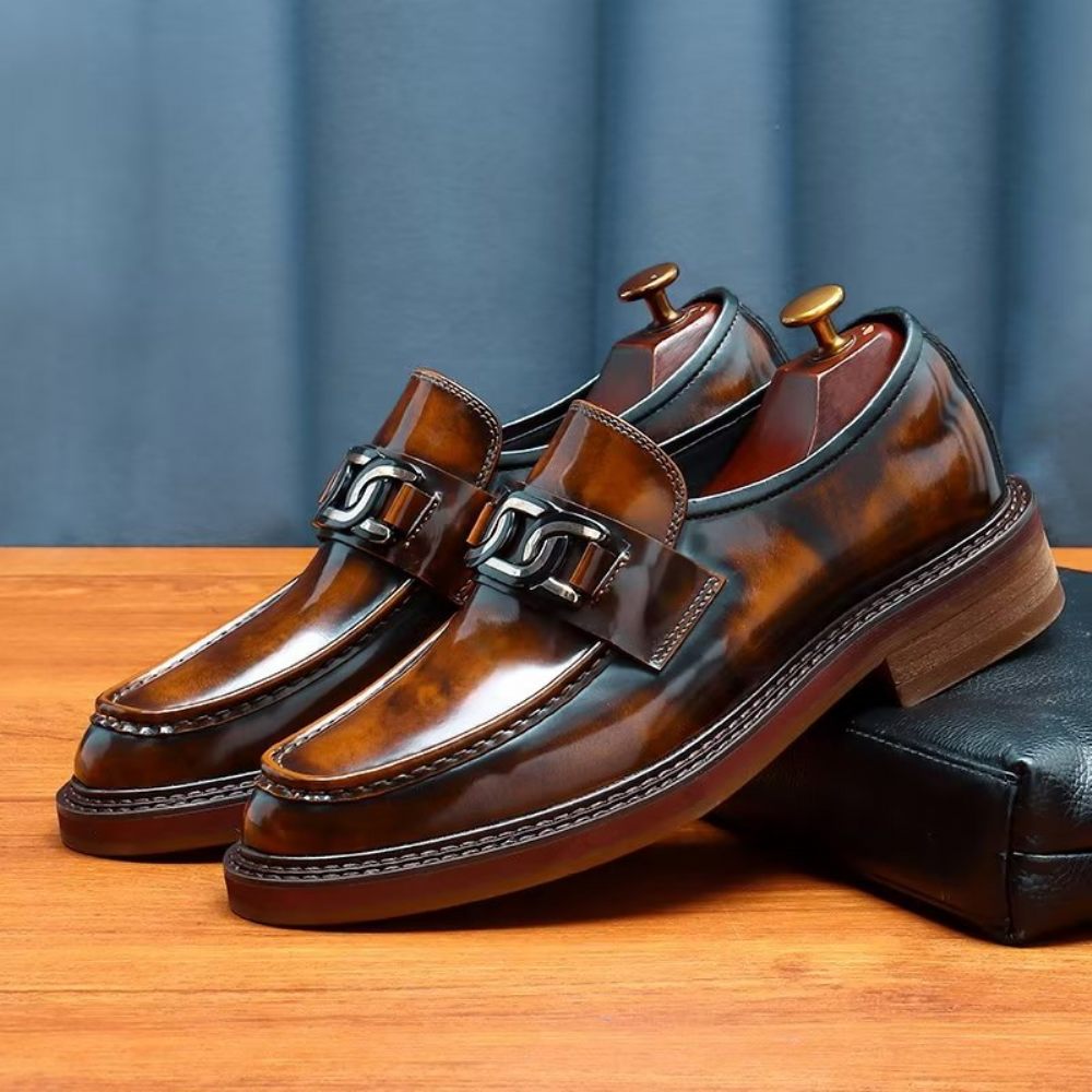 Mocassins Pour Hommes Chaussures À Enfiler Cuir Luxe - Café