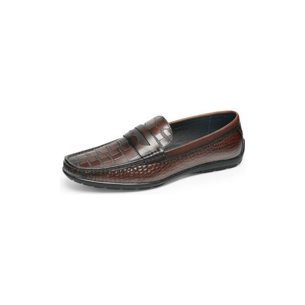 Mocassins Pour Hommes Chaussures Habillées À Enfiler Effet Croco - Café