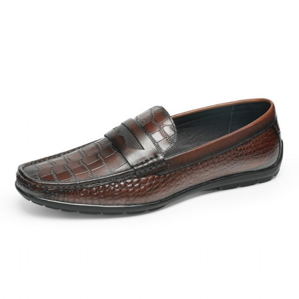 Mocassins Pour Hommes Chaussures Habillées À Enfiler Effet Croco - Café