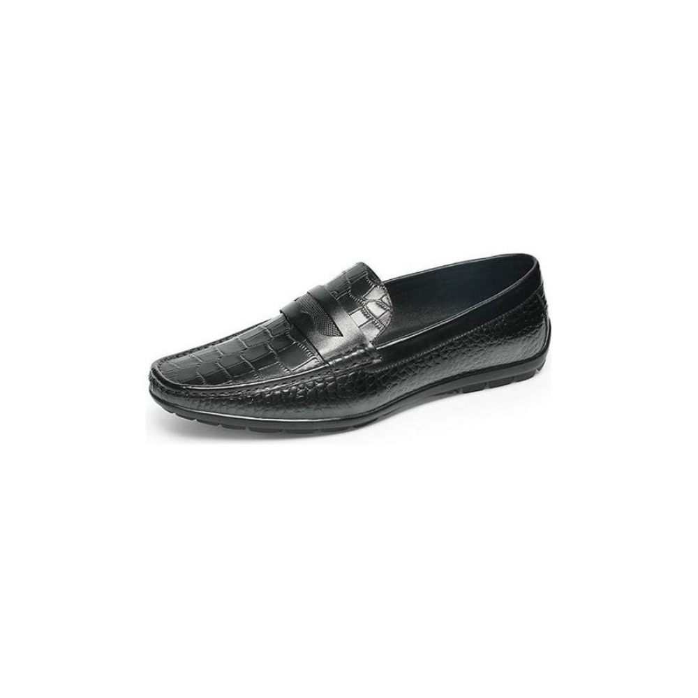 Mocassins Pour Hommes Chaussures Habillées À Enfiler Effet Croco - Noir