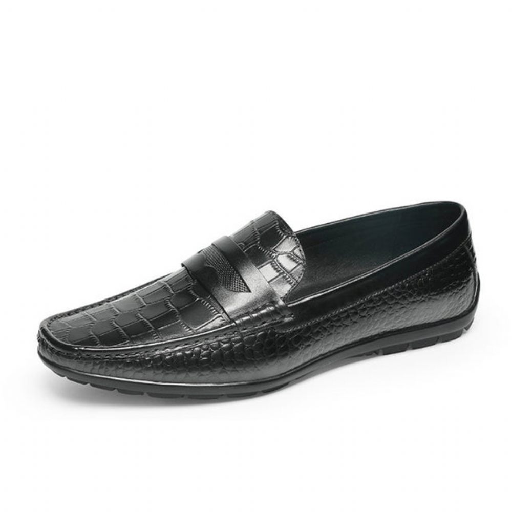 Mocassins Pour Hommes Chaussures Habillées À Enfiler Effet Croco - Noir