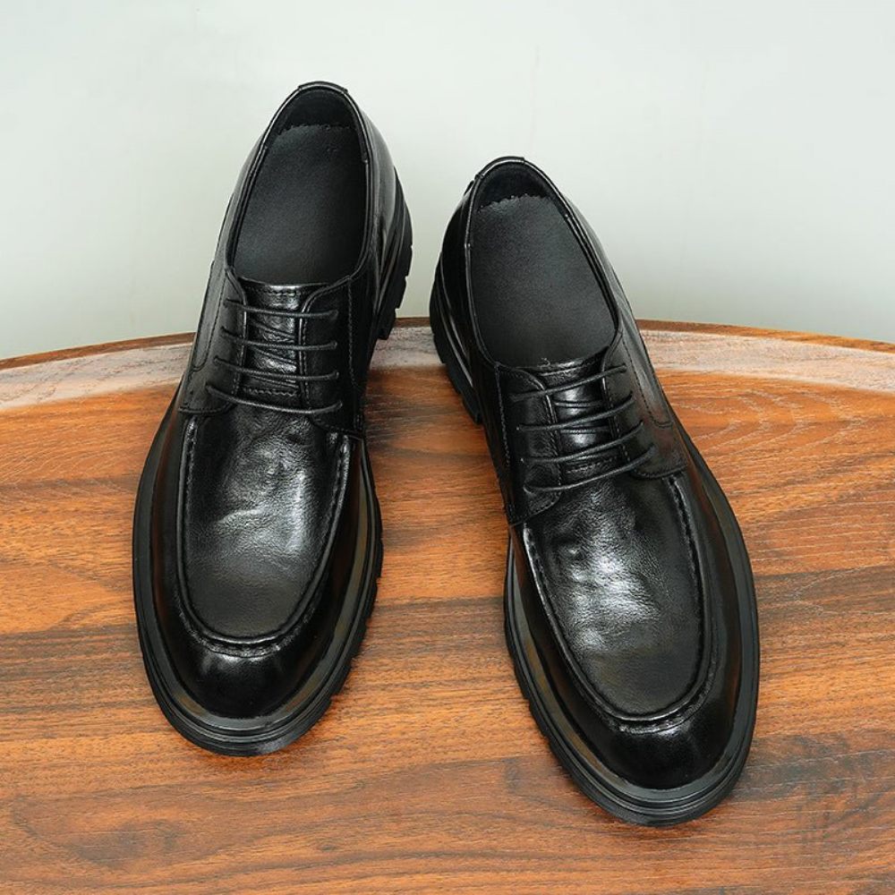 Mocassins Pour Hommes Chaussures Mariée Dentelle À Bout Rond - Noir