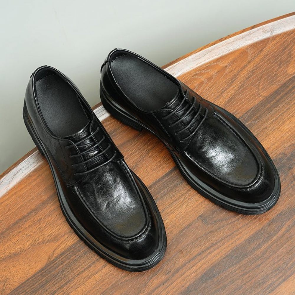 Mocassins Pour Hommes Chaussures Mariée Dentelle À Bout Rond - Noir