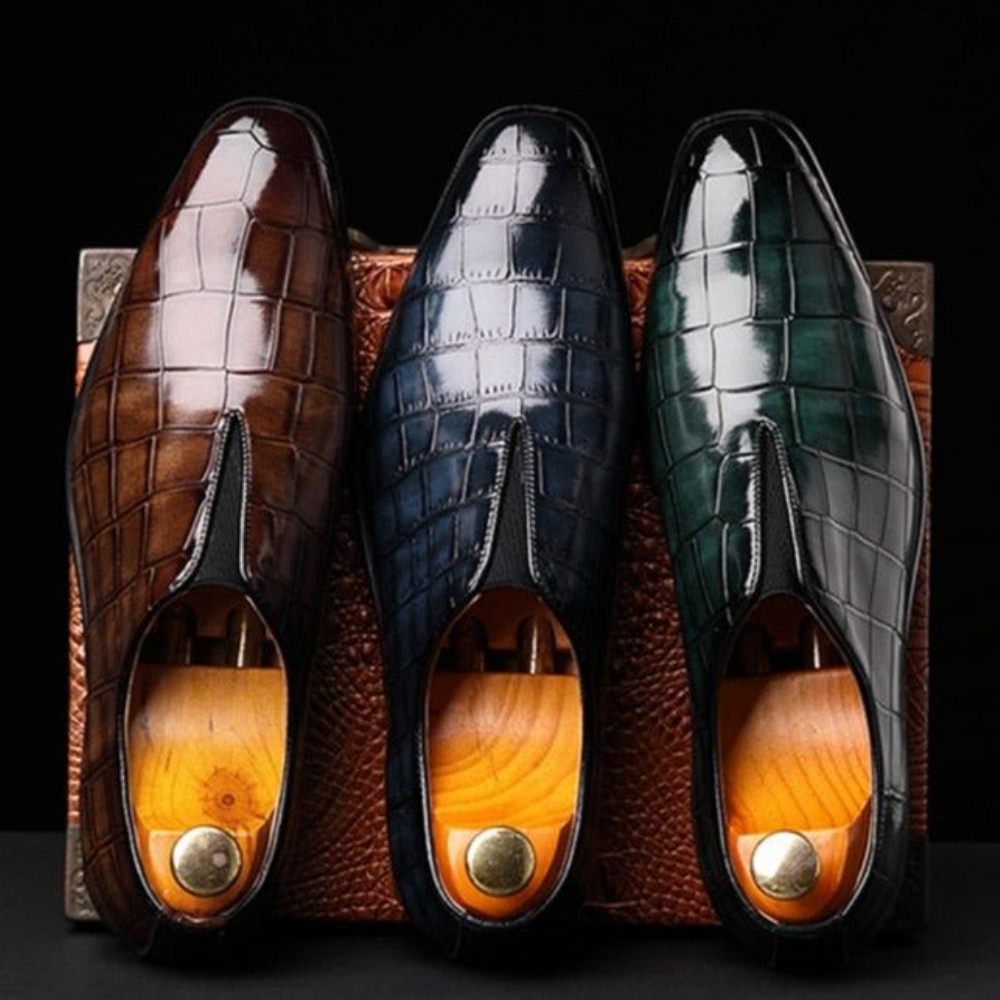 Mocassins Pour Hommes Chaussures Richelieu Exotiques À Bout Pointu - Vert