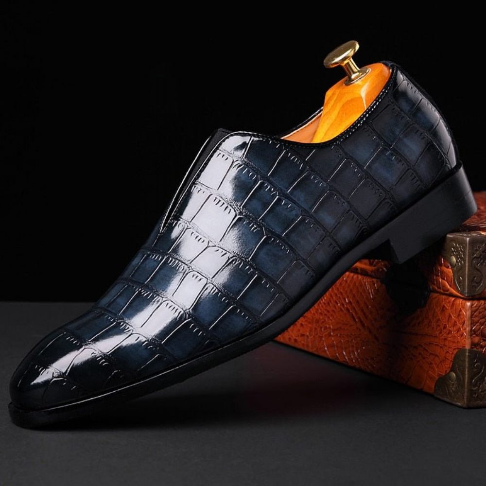 Mocassins Pour Hommes Chaussures Richelieu Exotiques À Bout Pointu - Bleu