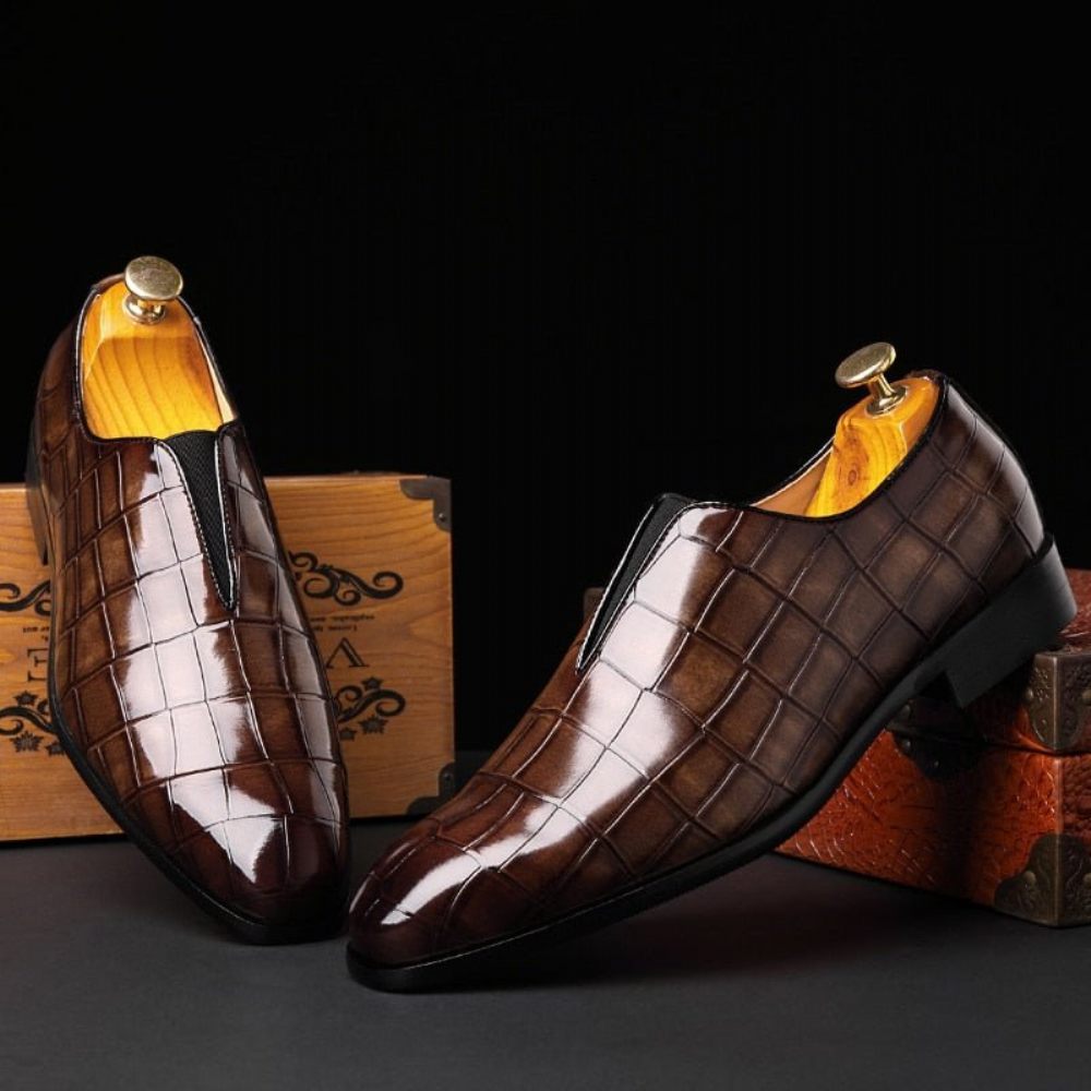 Mocassins Pour Hommes Chaussures Richelieu Exotiques À Bout Pointu - Café