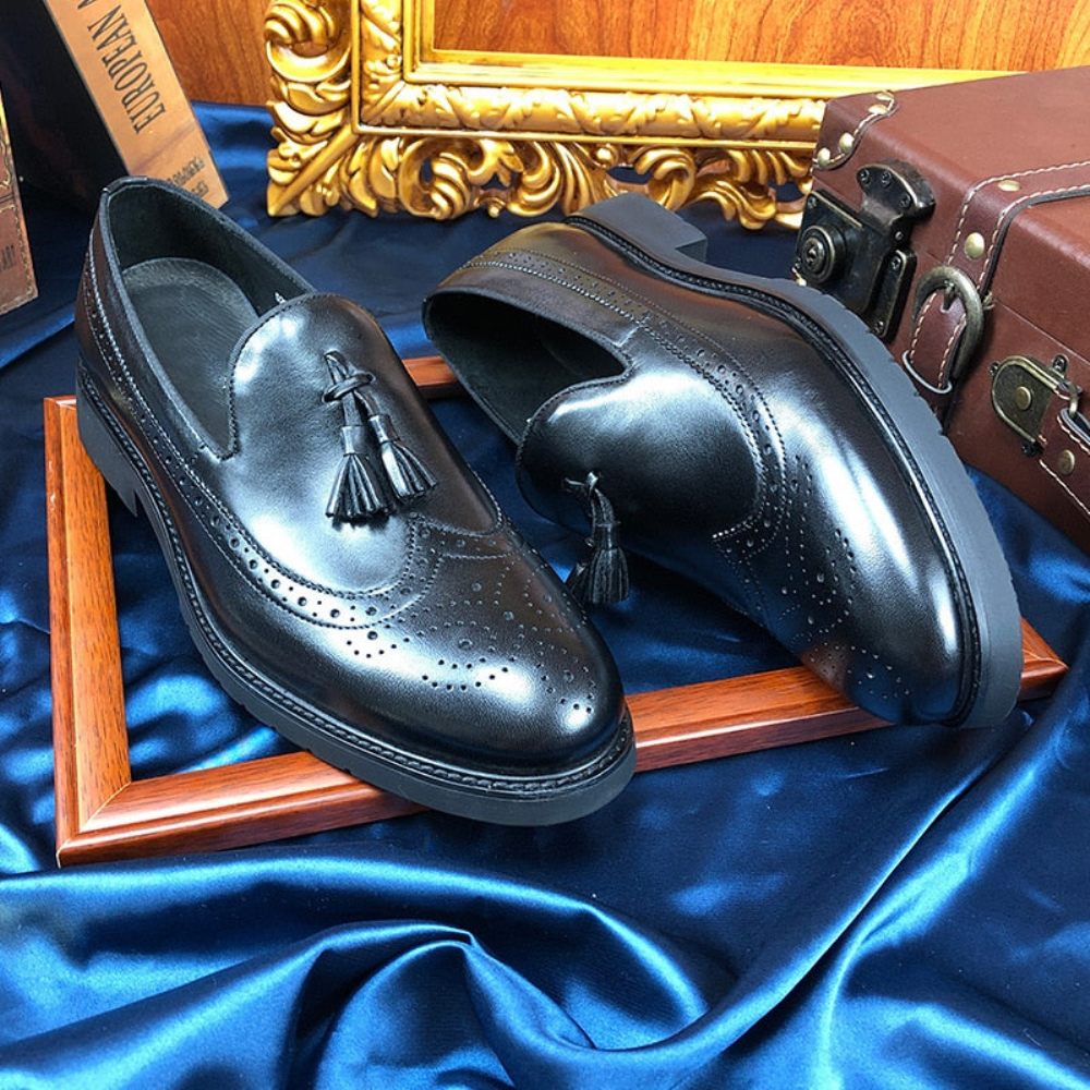 Mocassins Pour Hommes Chaussures Richelieu Exotiques À Enfiler - Noir