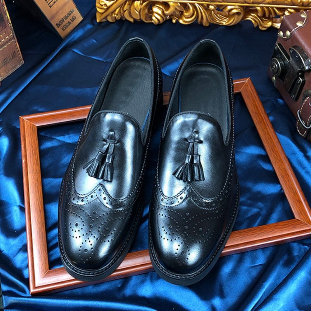 Mocassins Pour Hommes Chaussures Richelieu Exotiques À Enfiler - Noir