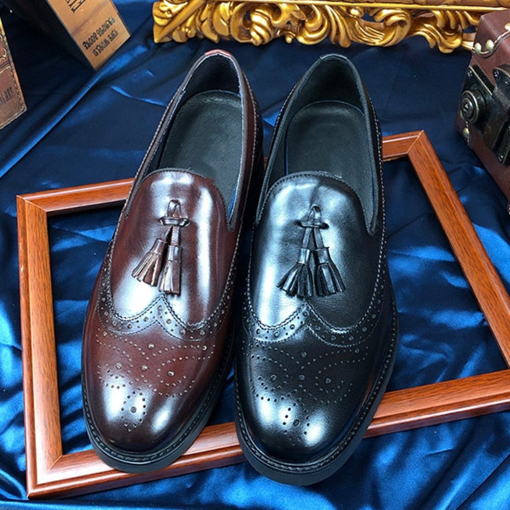 Mocassins Pour Hommes Chaussures Richelieu Exotiques À Enfiler - Café