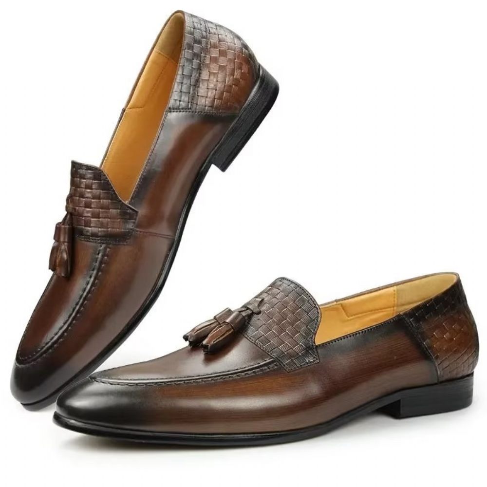 Mocassins Pour Hommes Chics À Enfiler Motif Croco - Café