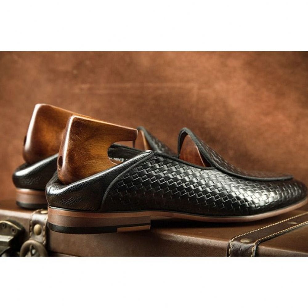 Mocassins Pour Hommes Class Cuir Gaufré Chaussures Richelieu Formelles À Enfiler - Noir