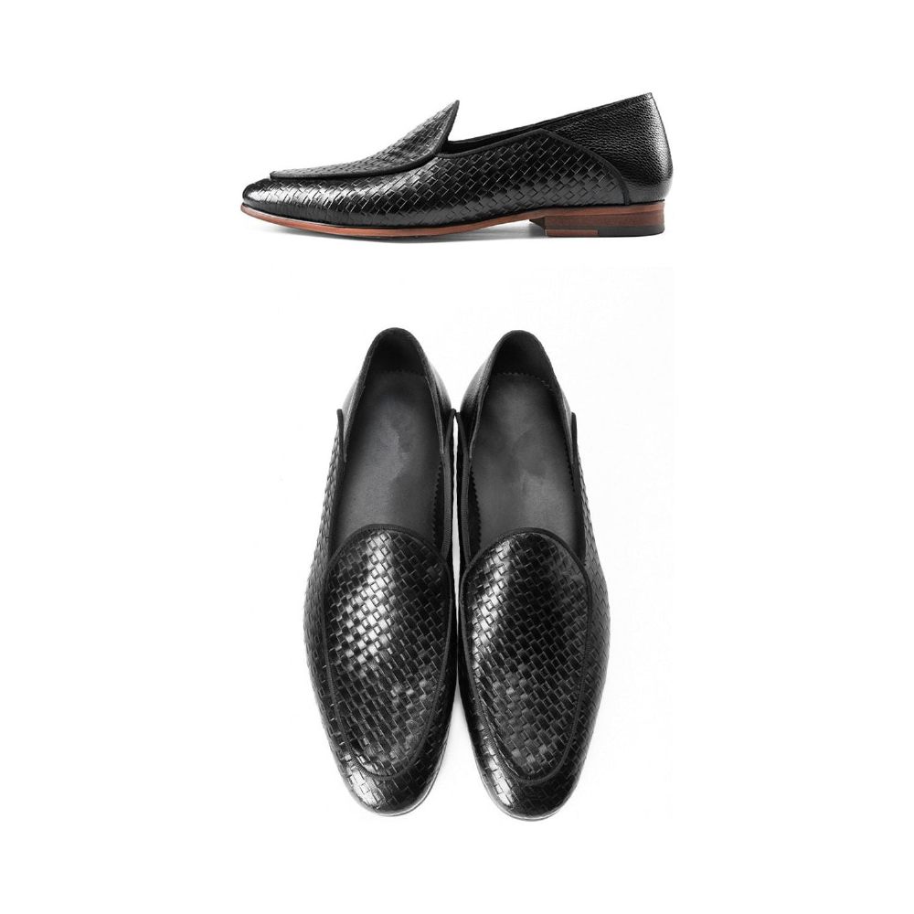 Mocassins Pour Hommes Class Cuir Gaufré Chaussures Richelieu Formelles À Enfiler - Noir