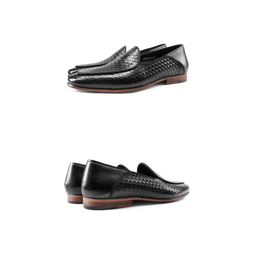 Mocassins Pour Hommes Class Cuir Gaufré Chaussures Richelieu Formelles À Enfiler - Noir