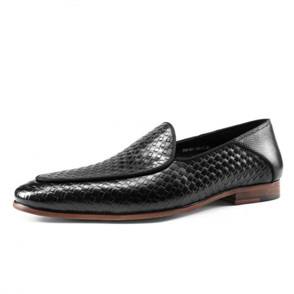 Mocassins Pour Hommes Class Cuir Gaufré Chaussures Richelieu Formelles À Enfiler - Noir