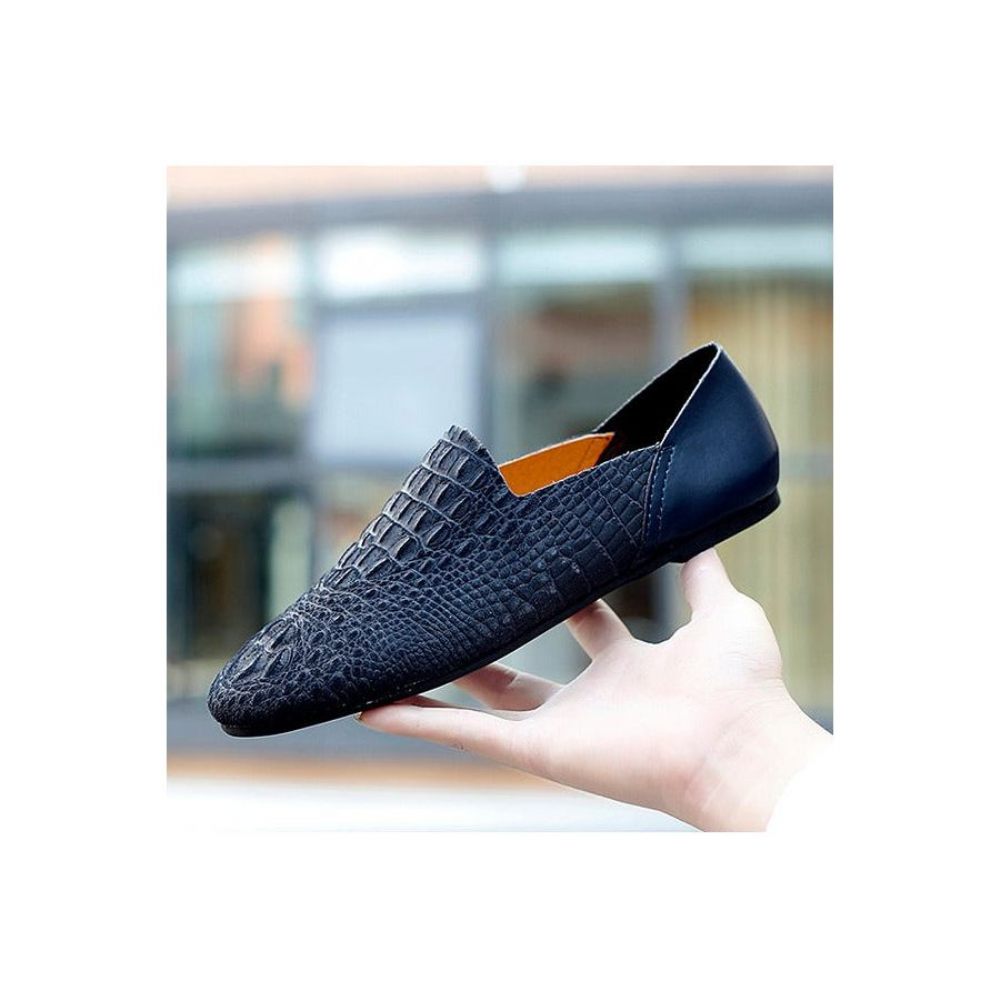 Mocassins Pour Hommes Conduite Confortables Cuir Crocodile Luxe - Bleu