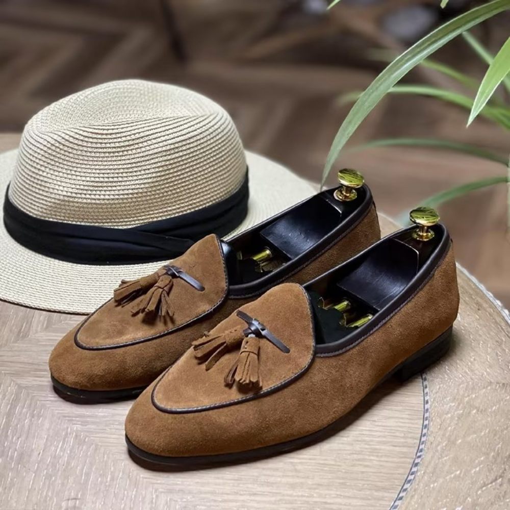 Mocassins Pour Hommes Cuir À Bout Rond - Café