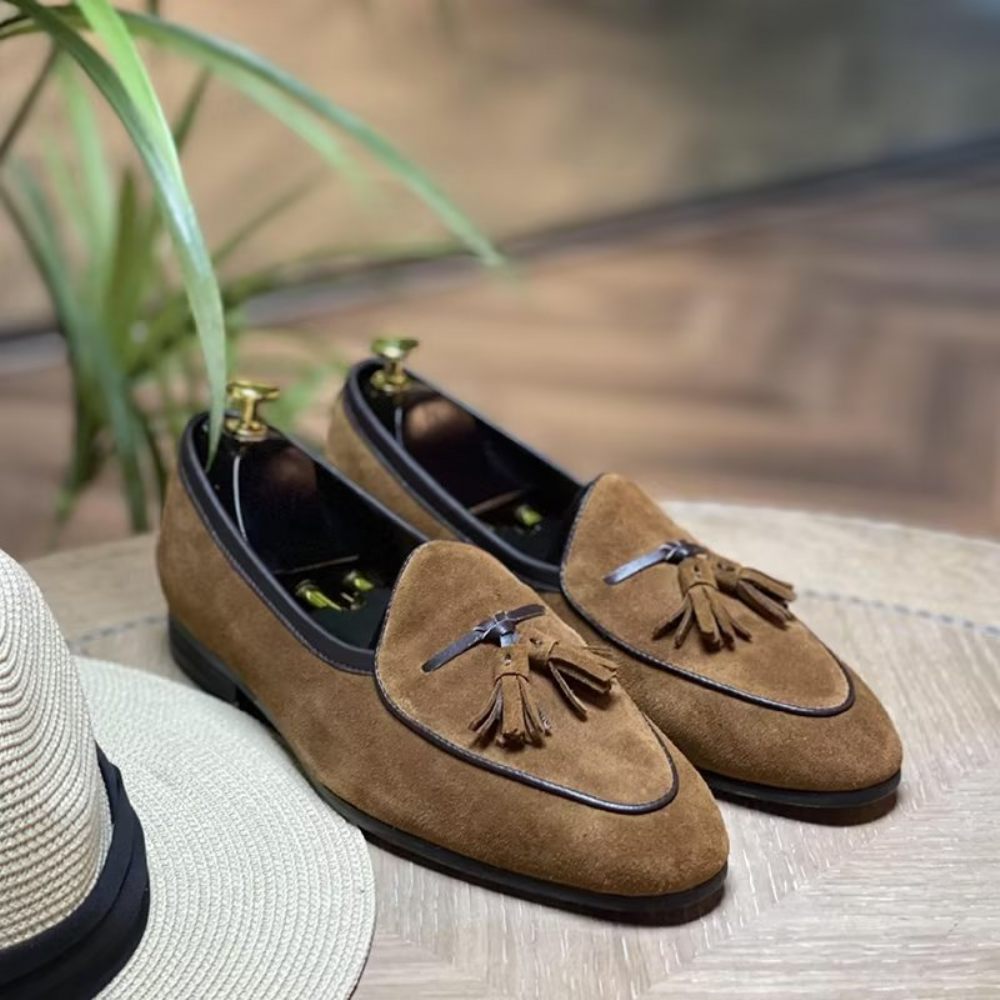 Mocassins Pour Hommes Cuir À Bout Rond - Café