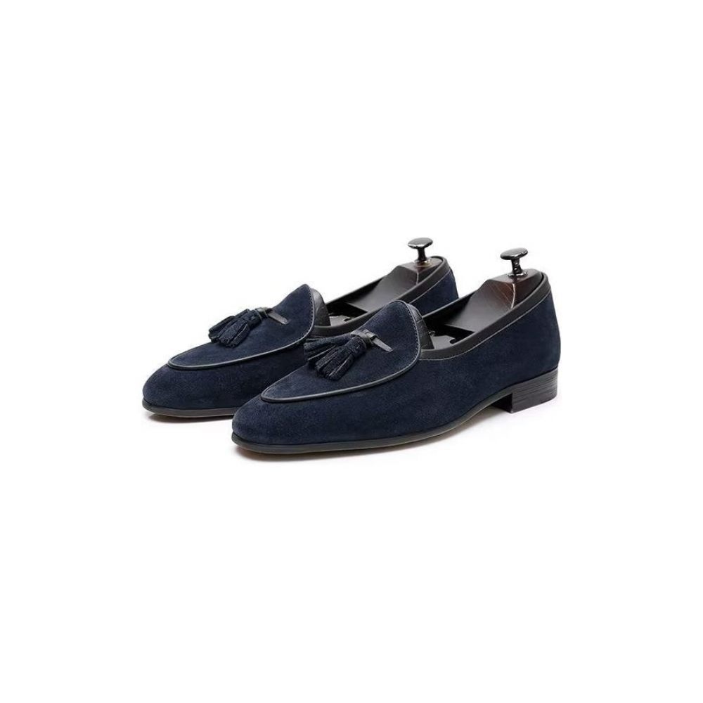 Mocassins Pour Hommes Cuir À Bout Rond - Bleu