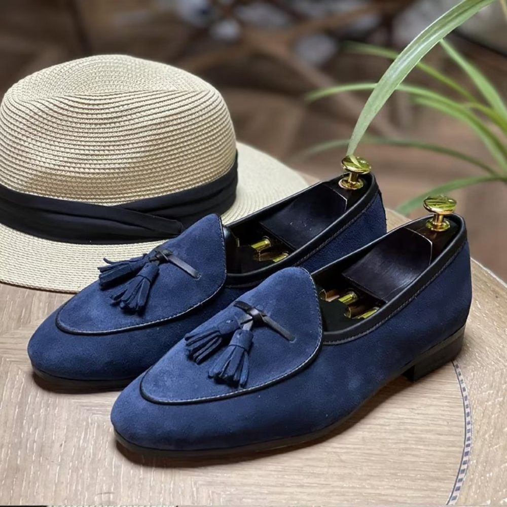 Mocassins Pour Hommes Cuir À Bout Rond - Bleu