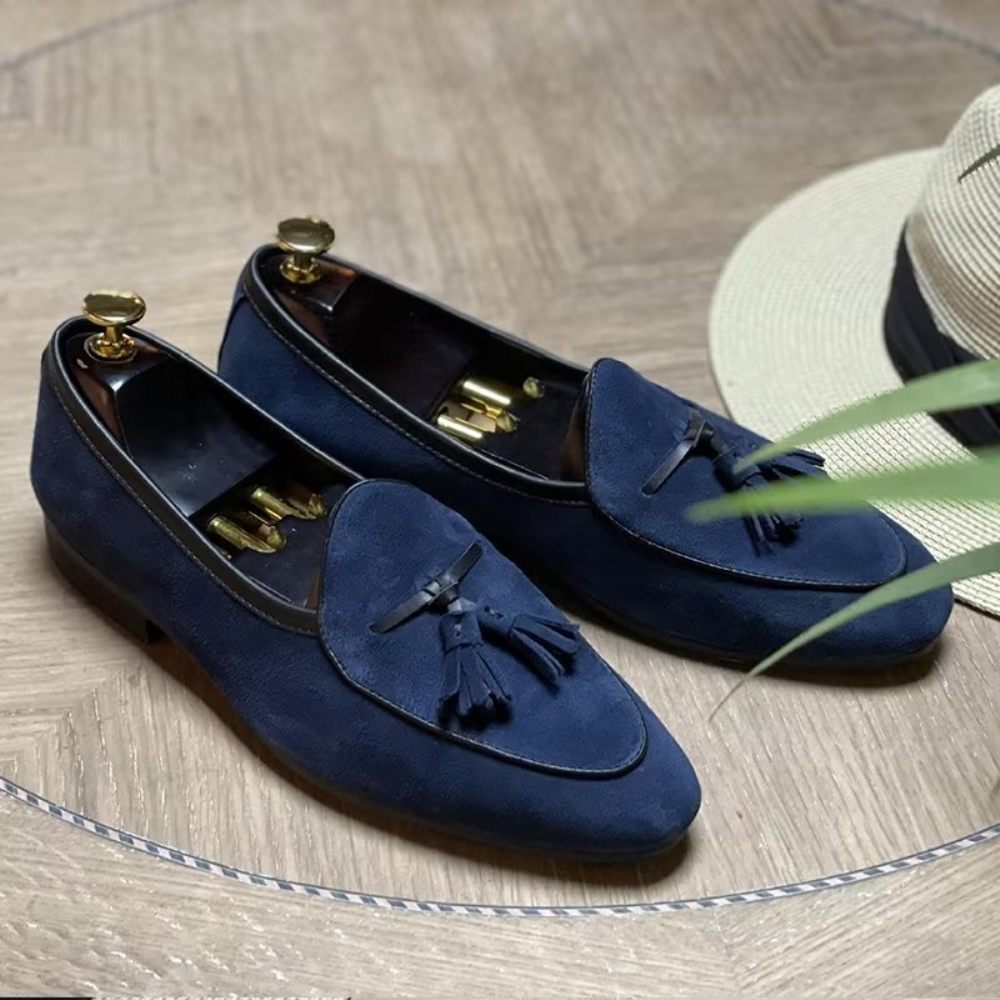 Mocassins Pour Hommes Cuir À Bout Rond - Bleu