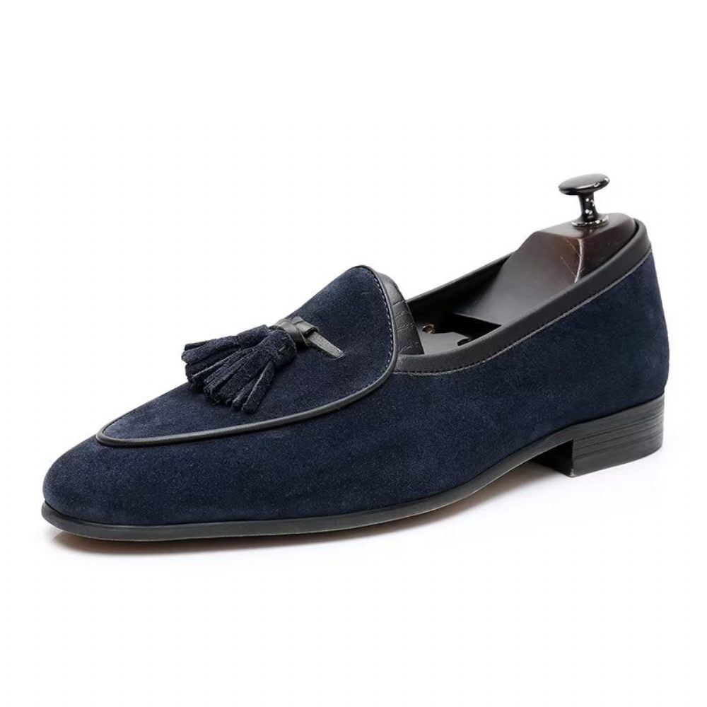 Mocassins Pour Hommes Cuir À Bout Rond - Bleu