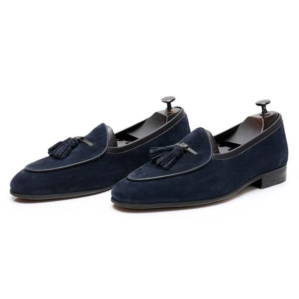 Mocassins Pour Hommes Cuir À Bout Rond - Bleu