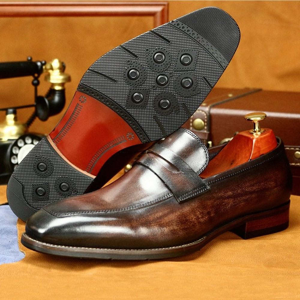 Mocassins Pour Hommes Cuir Exotique Chaussures Richelieu D'affaires À Bout Pointu - Café