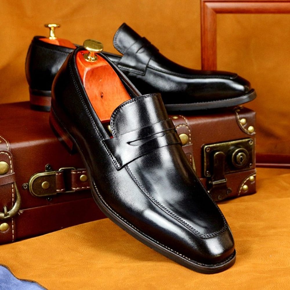 Mocassins Pour Hommes Cuir Exotique Chaussures Richelieu D'affaires À Bout Pointu - Noir