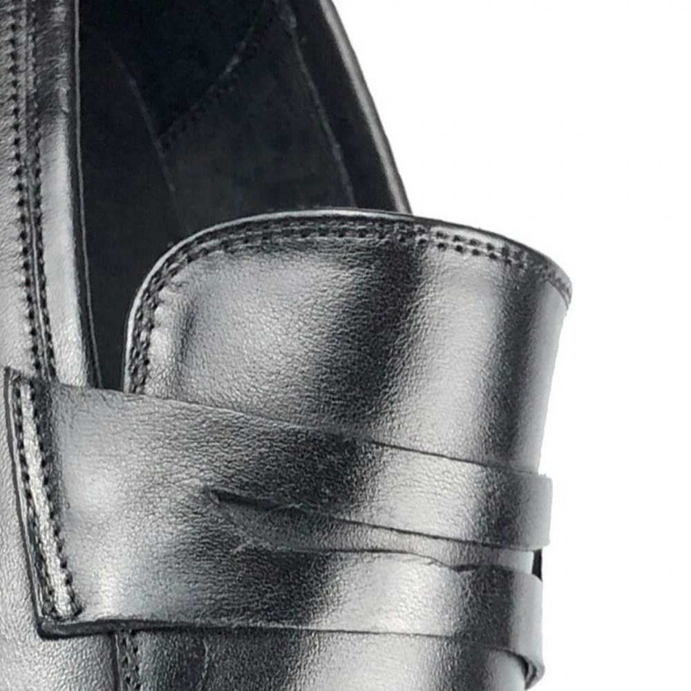 Mocassins Pour Hommes Cuir Exotique Chaussures Richelieu D'affaires À Bout Pointu - Noir