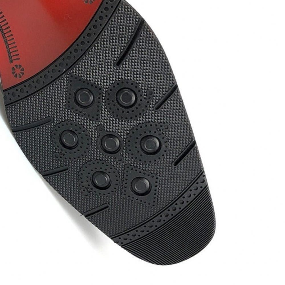 Mocassins Pour Hommes Cuir Exotique Chaussures Richelieu D'affaires À Bout Pointu - Noir