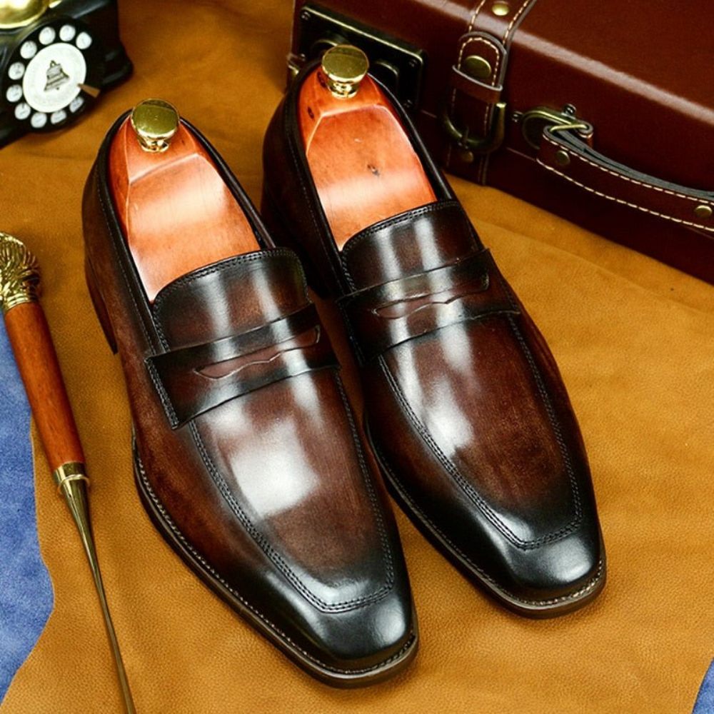 Mocassins Pour Hommes Cuir Exotique Chaussures Richelieu D'affaires À Bout Pointu - Café