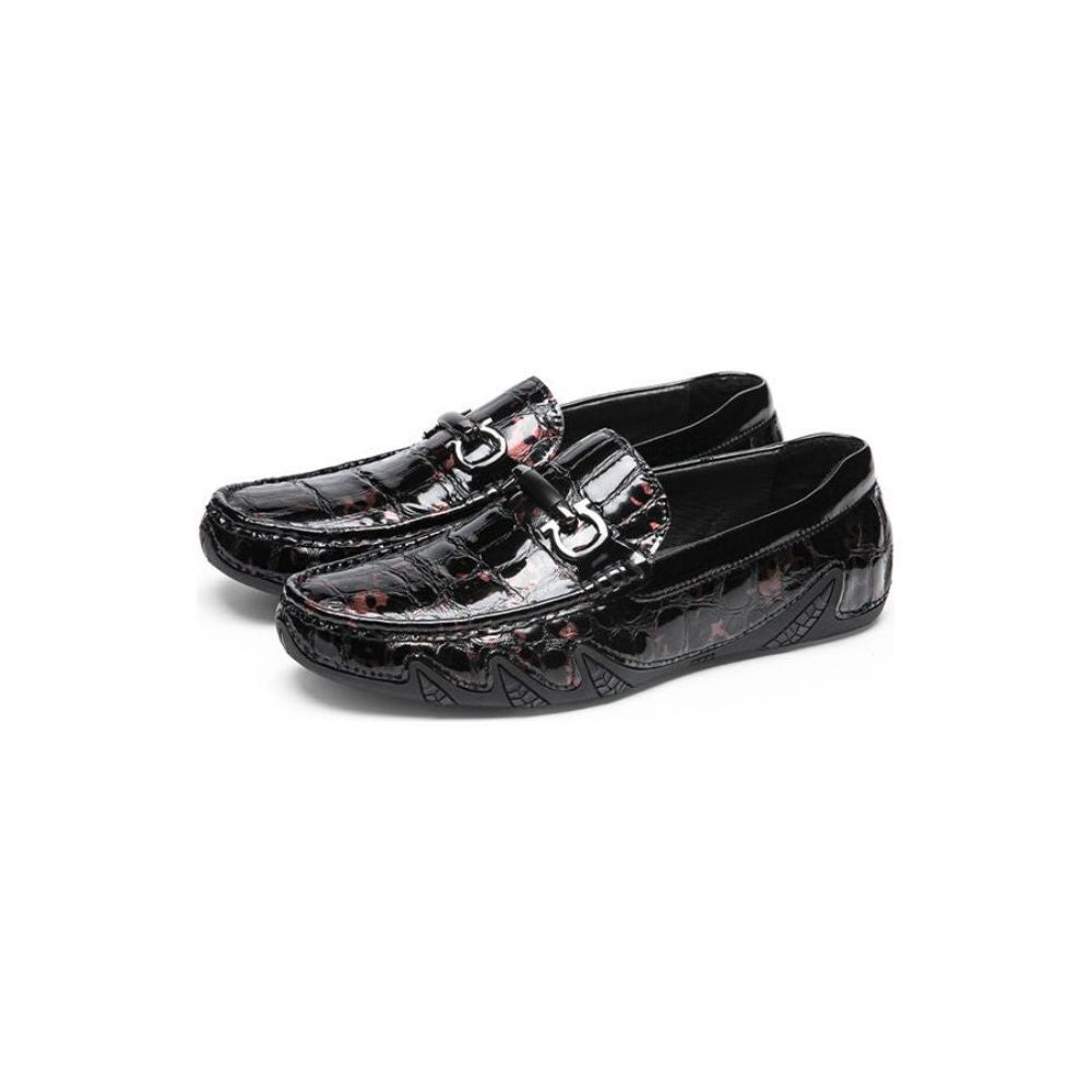 Mocassins Pour Hommes Cuir À Motif Crocodile Crocmoc Luxe - Noir