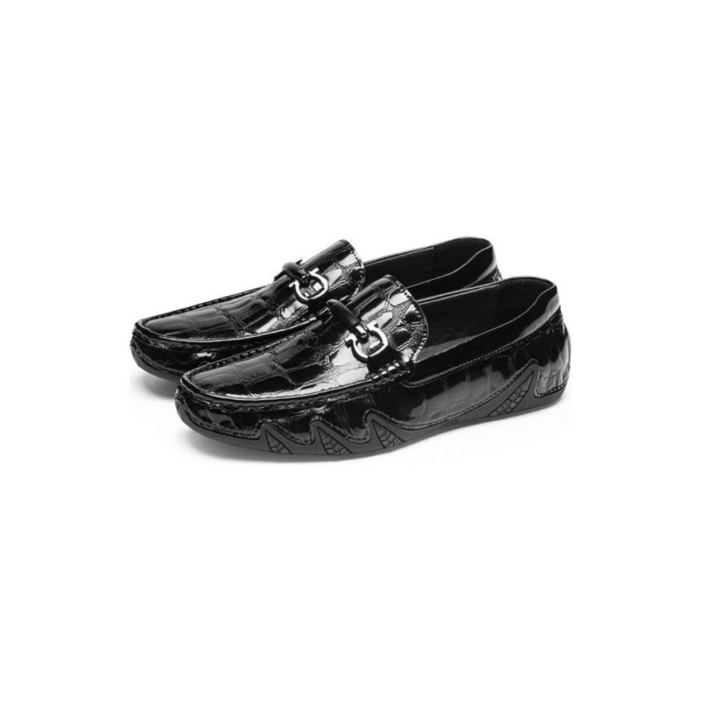 Mocassins Pour Hommes Cuir À Motif Crocodile Crocmoc Luxe - Noir