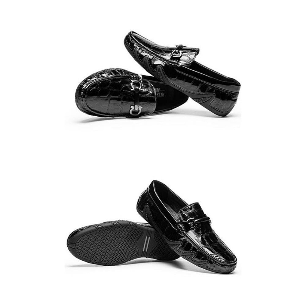 Mocassins Pour Hommes Cuir À Motif Crocodile Crocmoc Luxe - Noir