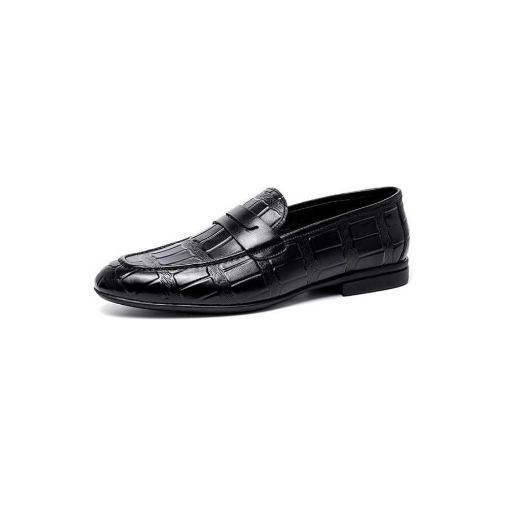 Mocassins Pour Hommes Cuir Véritable Gaufré À Enfiler Élégance - Noir