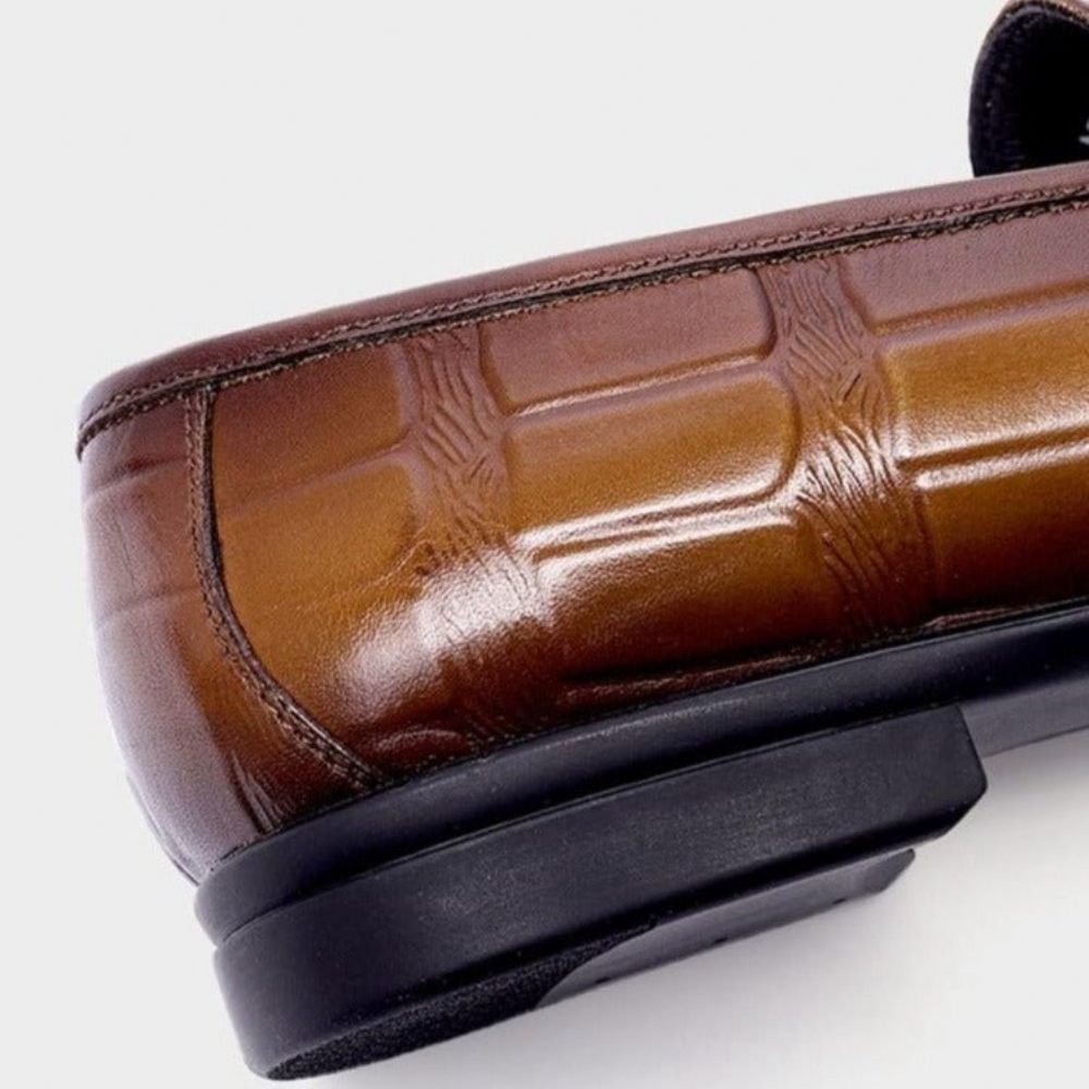 Mocassins Pour Hommes Cuir Véritable Gaufré À Enfiler Élégance - Café