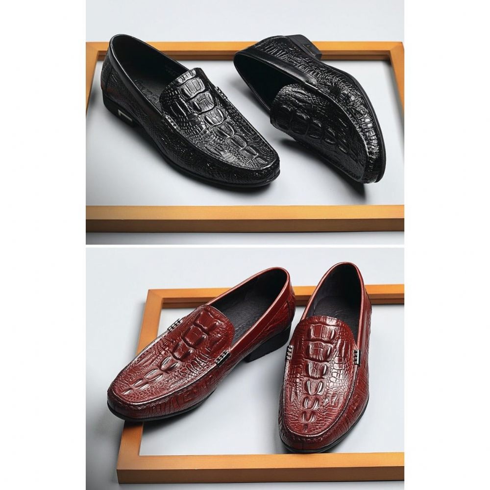 Mocassins Pour Hommes Décontractés À Enfiler Cuir Exotique - Noir