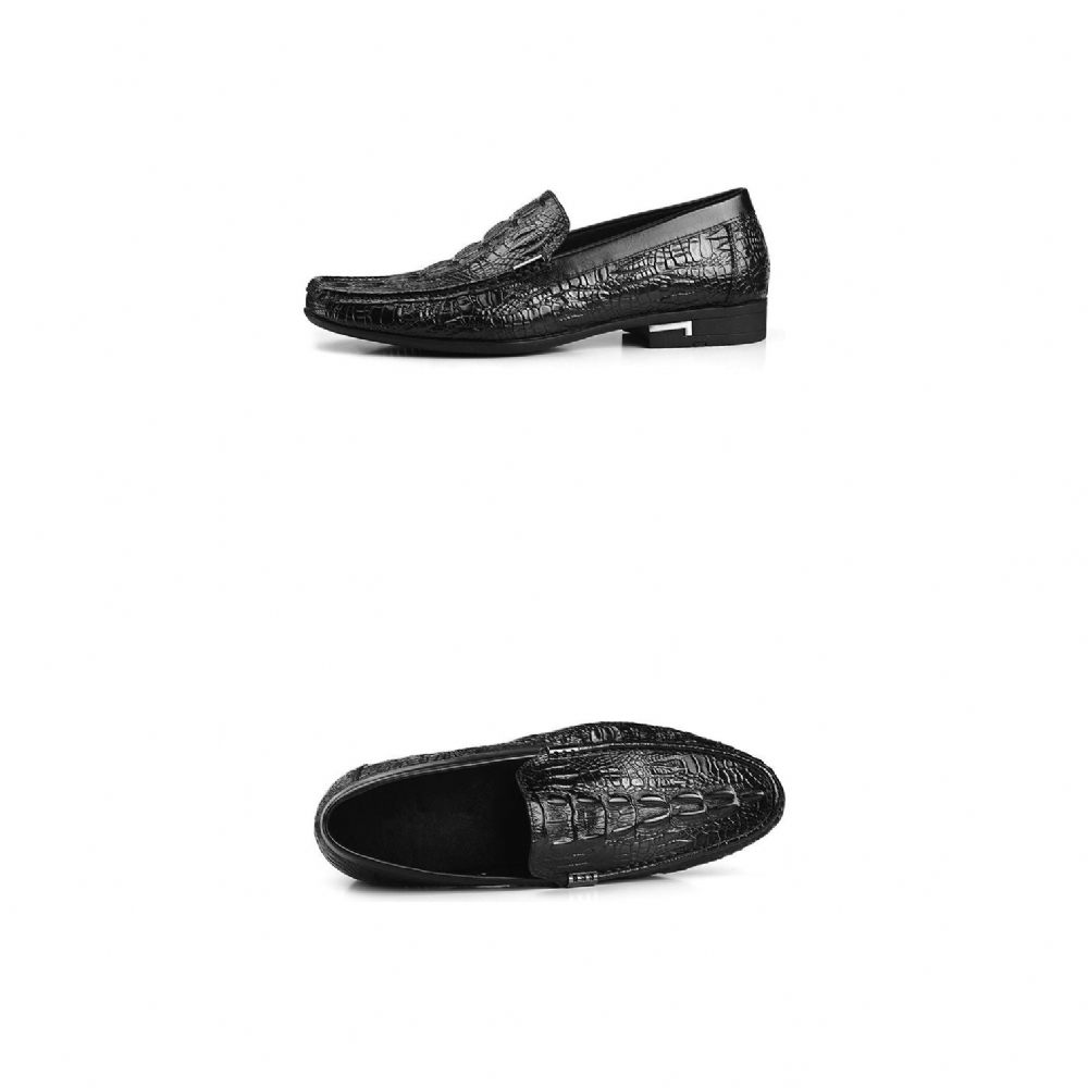 Mocassins Pour Hommes Décontractés À Enfiler Cuir Exotique - Noir