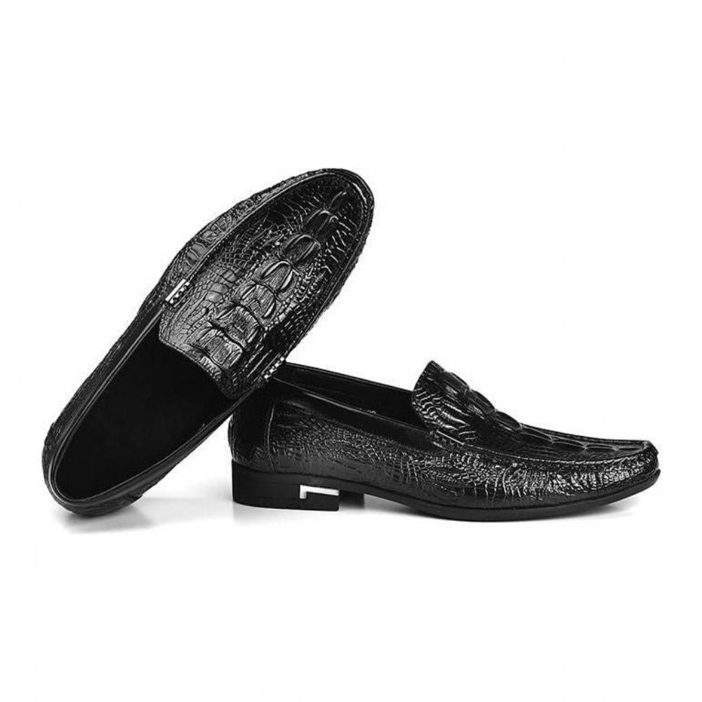 Mocassins Pour Hommes Décontractés À Enfiler Cuir Exotique - Noir