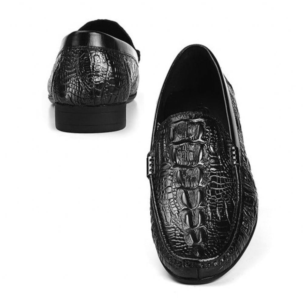 Mocassins Pour Hommes Décontractés À Enfiler Cuir Exotique - Noir