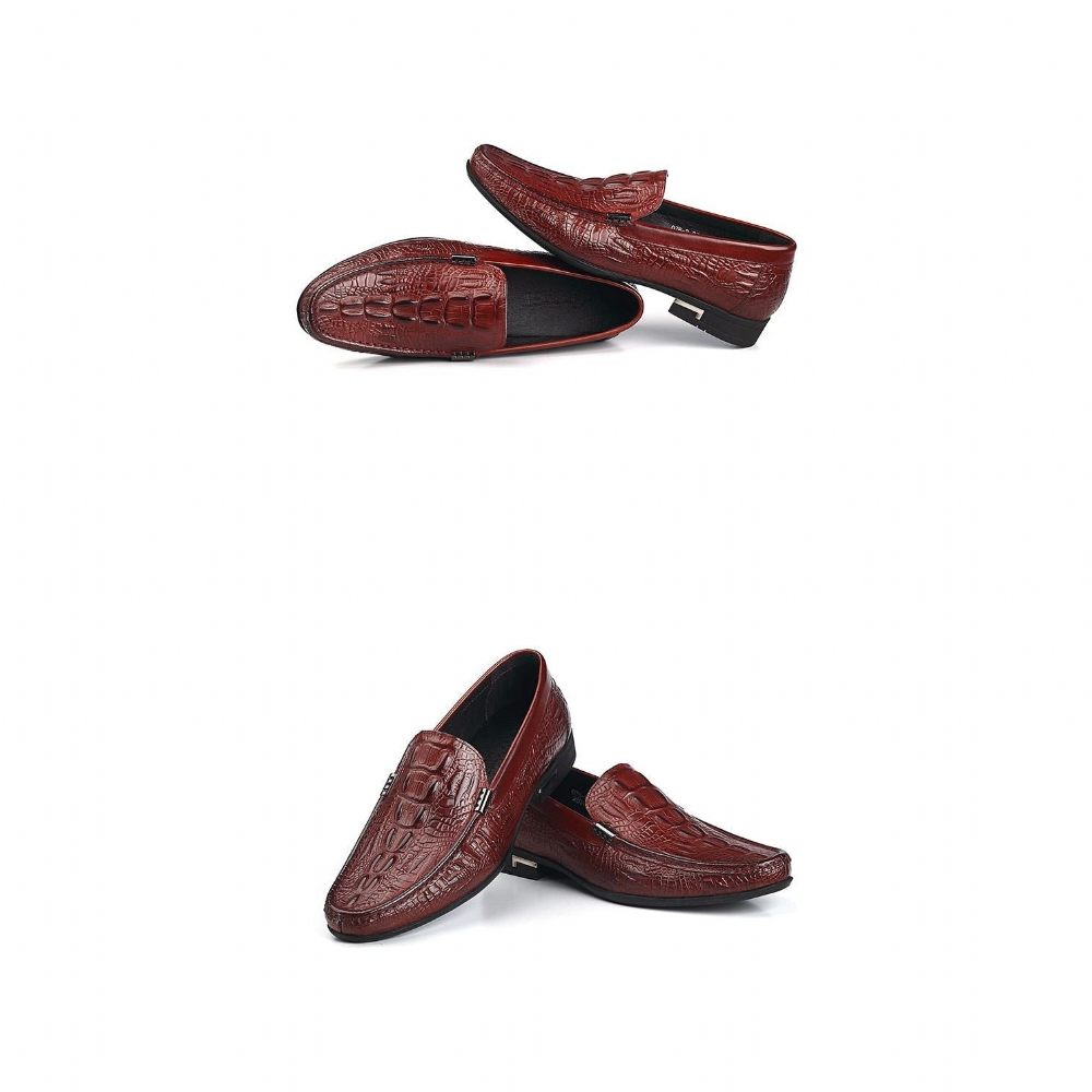 Mocassins Pour Hommes Décontractés À Enfiler Cuir Exotique - Rouge