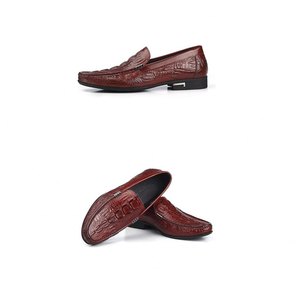 Mocassins Pour Hommes Décontractés À Enfiler Cuir Exotique - Rouge