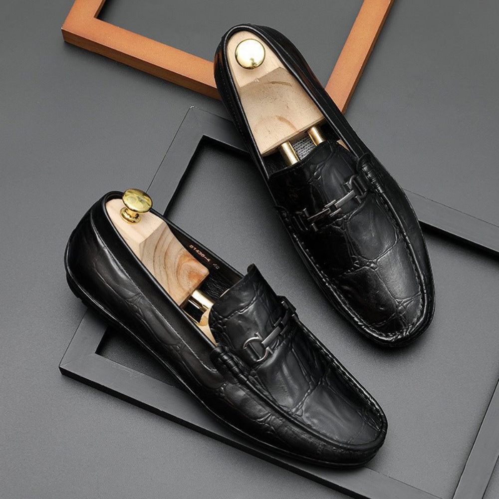 Mocassins Pour Hommes Derby Chics À Enfiler Cuir Croctex - Noir