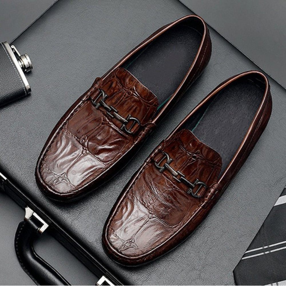 Mocassins Pour Hommes Derby Chics À Enfiler Cuir Croctex - Café