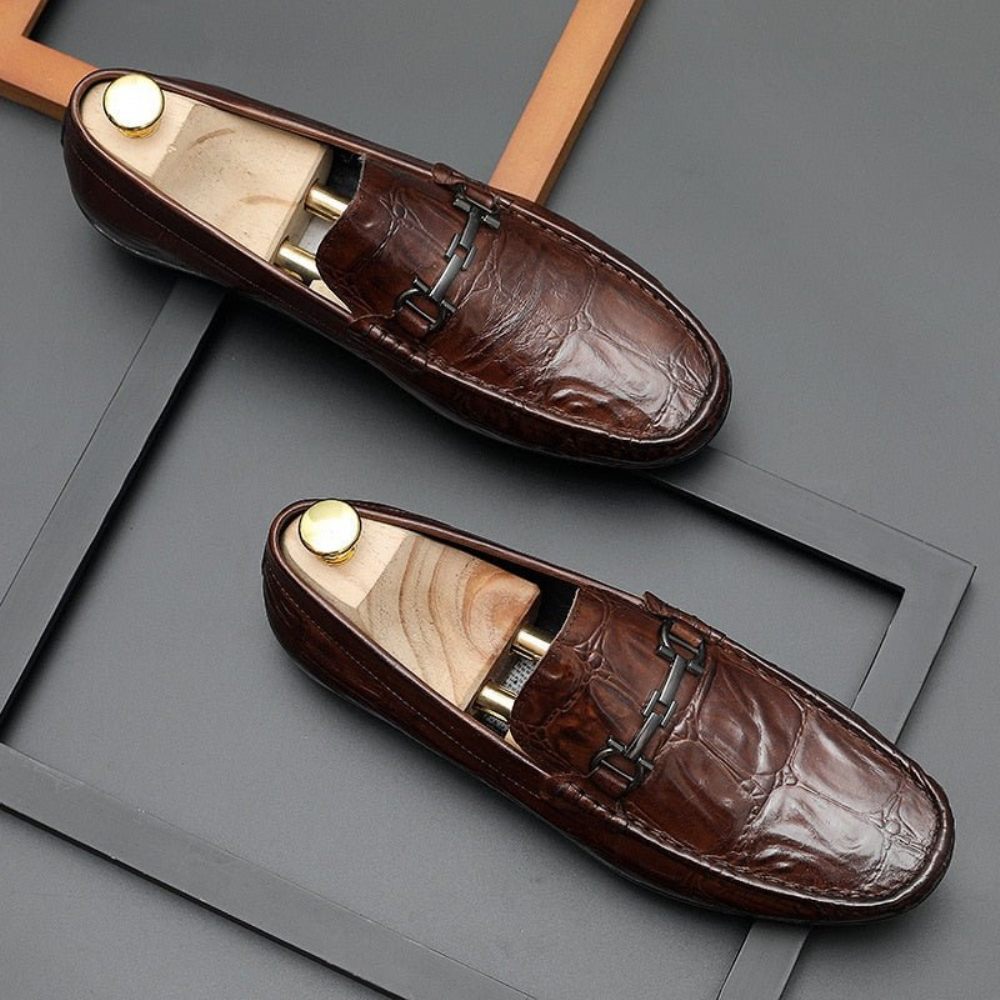 Mocassins Pour Hommes Derby Chics À Enfiler Cuir Croctex - Café