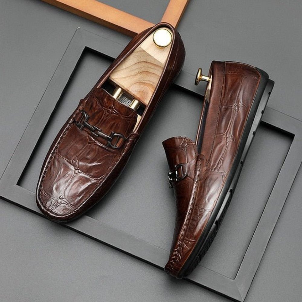 Mocassins Pour Hommes Derby Chics À Enfiler Cuir Croctex - Café