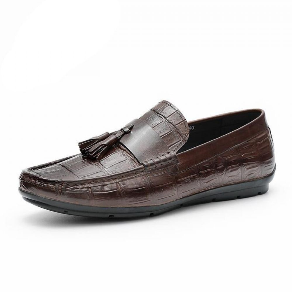 Mocassins Pour Hommes Derby Cuir Texture Alligator Élégante