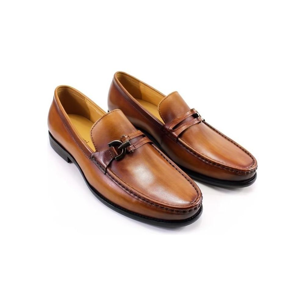 Mocassins Pour Hommes Élégants Cuir À Enfiler Chaussures Richelieu - Brun