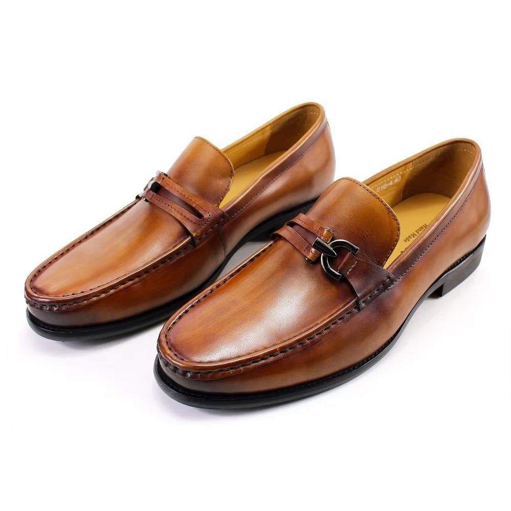 Mocassins Pour Hommes Élégants Cuir À Enfiler Chaussures Richelieu - Brun